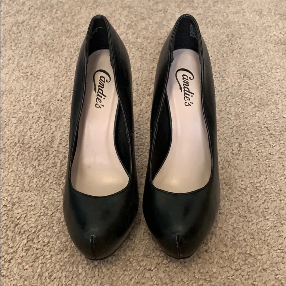 Candies Black Leather Stilettos